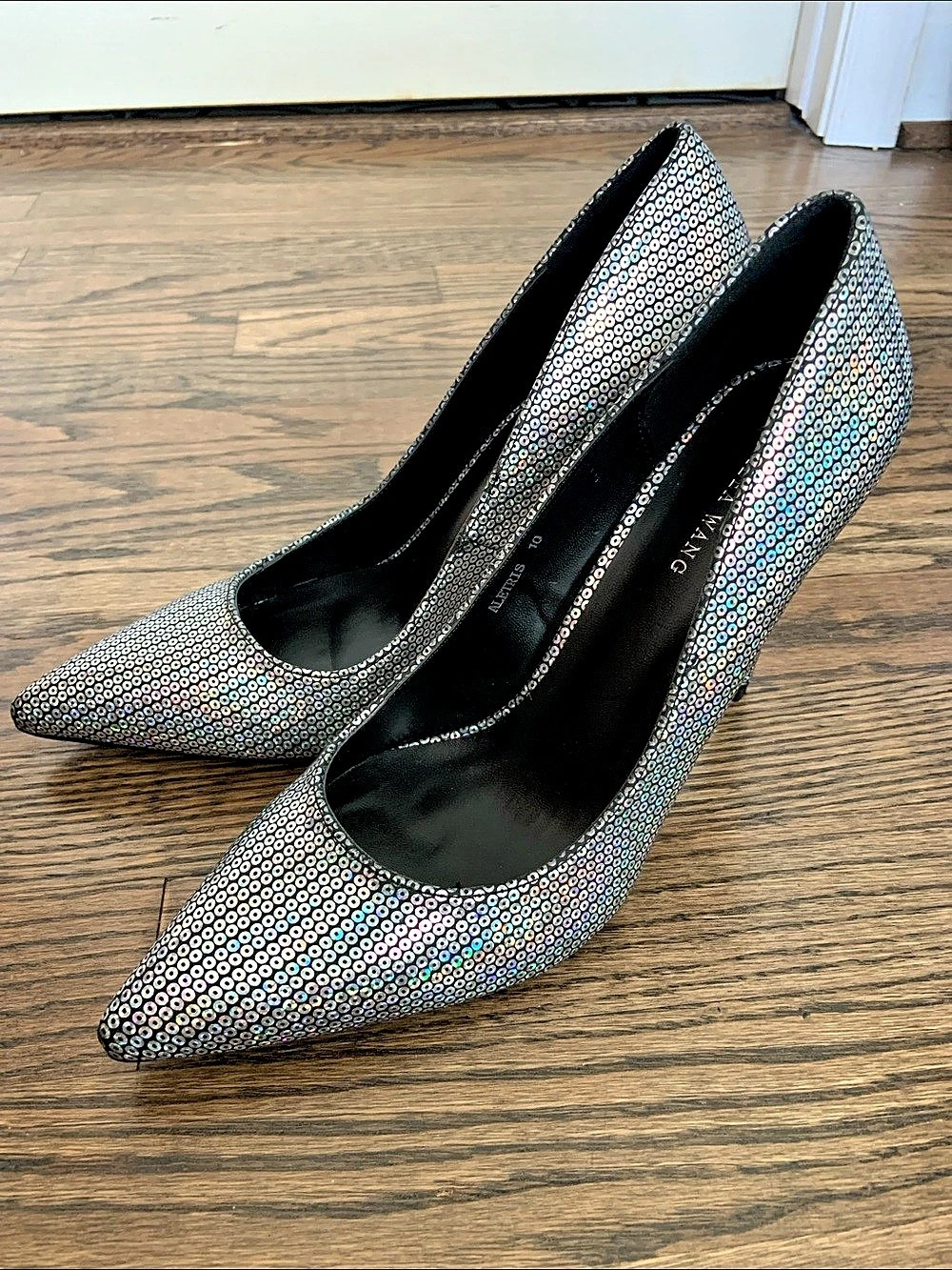 Azalea Wang Aletris Silver Sequin Pointed-Toe Heels, US 10